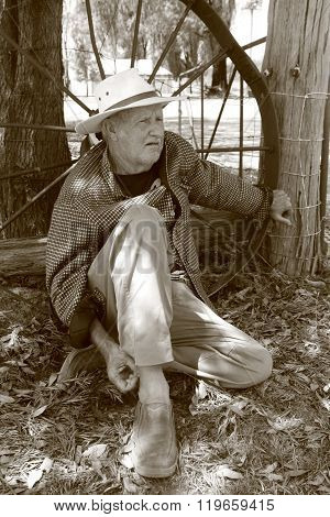 B & W man on the land farmer