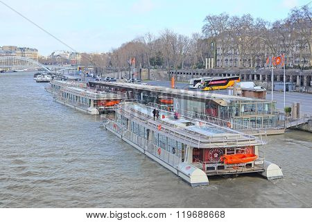 Paris, France, February 9, 2016: the boat on a river Sena in Paris, France