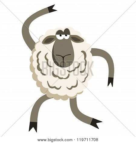 Stubborn Silly Dance Lamb. Sheep character. Vector illustration of stubborn dancer.