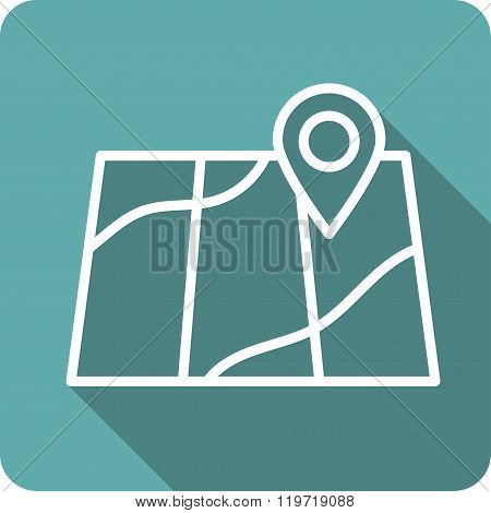 Concept of abstract street map with navigational elements and symbol.