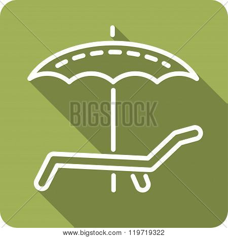 deckchair with an umbrella isolated minimal icon.