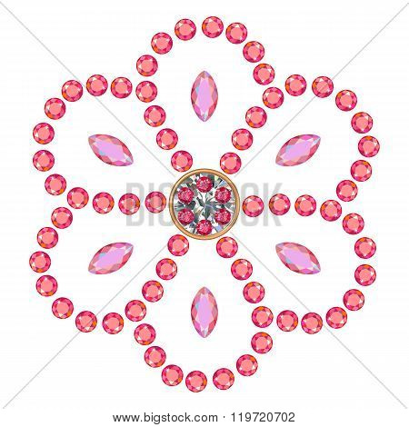 Texture Of Colored Marquise & Round Cut Gems Isolated On White Background