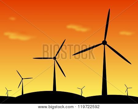 Wind Wheels In A Wind Park Illustration
