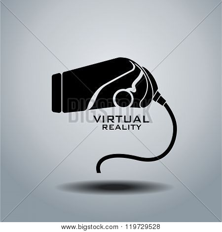 Virtual Reality Headset Icon, Flat Design, Vector