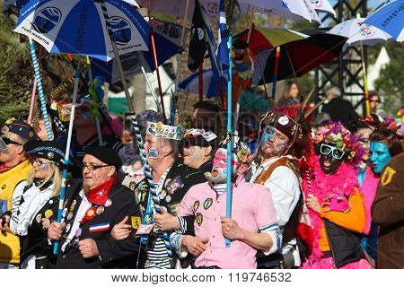 Participants In The Carnival Parade In Nice. Carnaval De Nice 2016