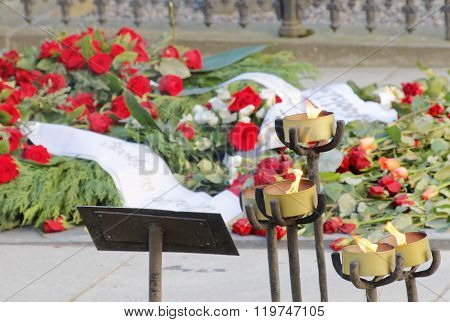 Lots Of Roses On The Grave Of The Murdered Prime Minister Olof Palme