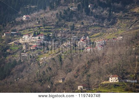 Sliding Village Ropoto And Church After A Landslide In Greece