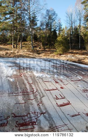 Bronze age rock carvings in Tanum in winter