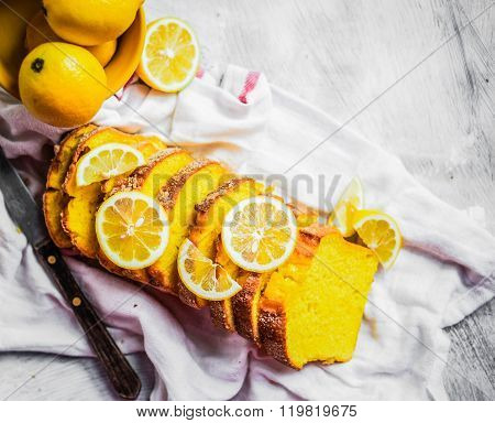 Lemon Cake On Rustic Background