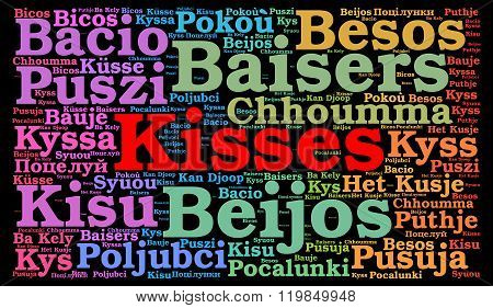 Kisses word cloud in different languages