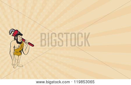 Business Card Neanderthal Caveman Plumber Monkey Wrench Cartoon