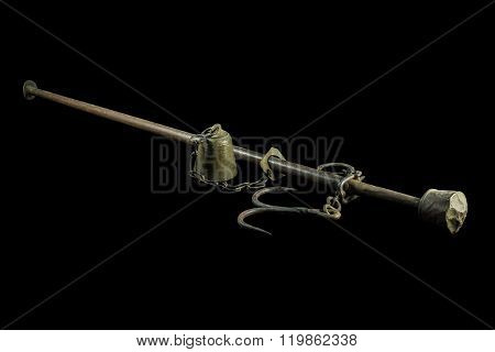 Steelyard On A Traditional With Isolated On Black Background. Horizontal Image.