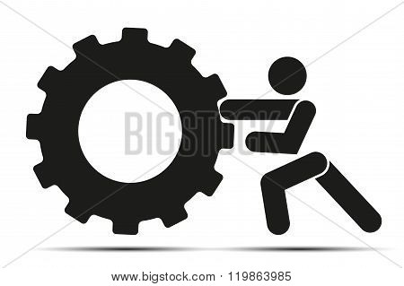 People pushes tire wheel on training. Simple symbol of workout. Vector Illustration isolated on a white background.