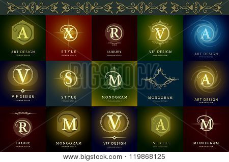 Monogram Design Elements, Graceful Template. Elegant Line Art Logo Design. Letter A, X, R, V, S, M