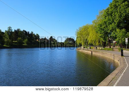 View of embankment in Sodertalje at sunny day