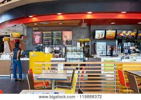 PATTAYA, THAILAND - FEBRUARY 25, 2016: interior of McCafe. McCafe is a coffee-house-style food and drink chain, owned by McDonald's.