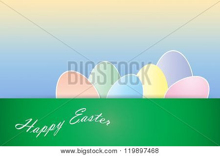 Faded Colorful Eggs On Happy Easter Card