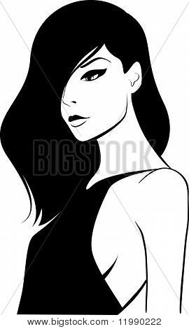 volto di donna con i capelli lunghi scuri
