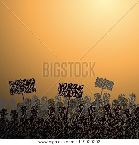 Crowd standing out. Signs with empty space to write your own text.