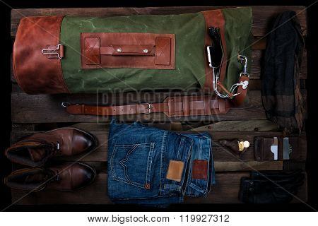 Men's accessories set, lay flat