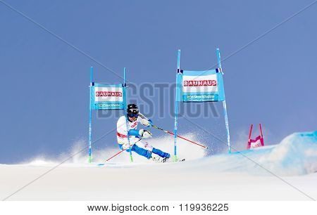 STOCKHOLM SWEDEN - FEB 23 2016: Skier Andre Myhrer (SWE) at the FIS Alpine Ski World Cup - city event February 23 2016 Stockholm Sweden