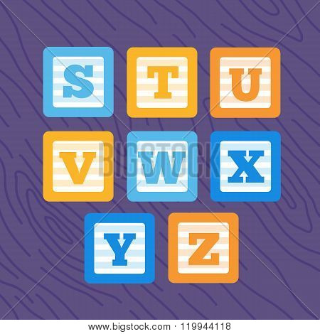 Set Of Flat Vector Minimalistic Bold Alphabet Baby Blocks.