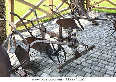 Plough or plow. Peasant Museum in Tourist Complex Siberian Podvorye.