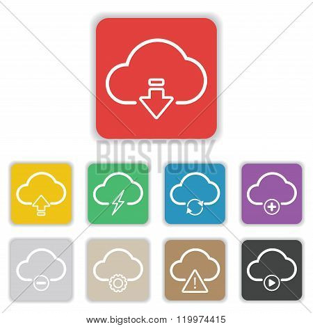 Cloud Set Icon On Flat Background