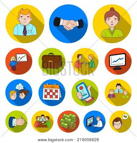 Business Conference And Negotiations flat icons in set collection for design.Business and training vector symbol stock  illustration.