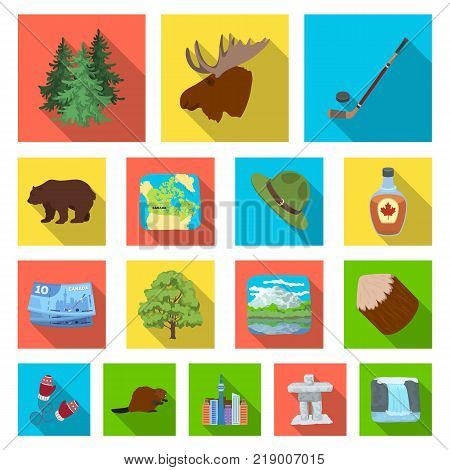 Country Canada flat icons in set collection for design. Canada and landmark vector symbol stock  illustration.