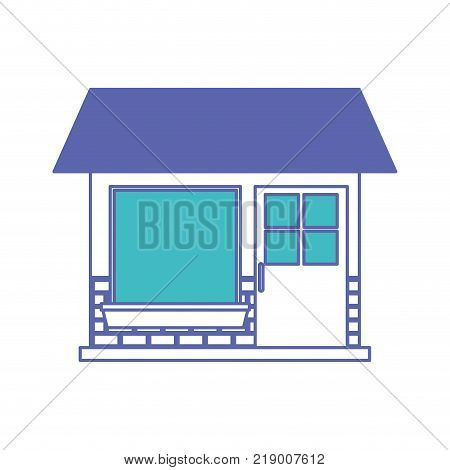 house facade of one floor in blue and purple color sections silhouette vector illustration