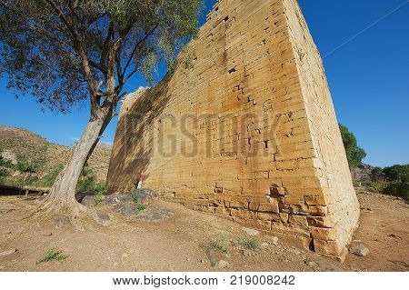 Ruins of the Yeha temple (Temple of the Moon) in Yeha, Ethiopia. Yeha temple is one of the oldest standing in Ethiopia.