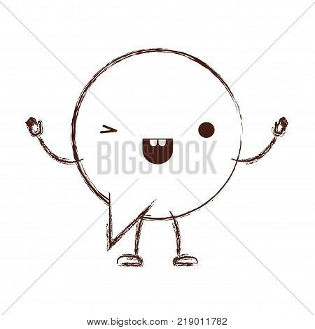animated kawaii circular dialogue speech with tail in monochrome blurred silhouette vector illustration