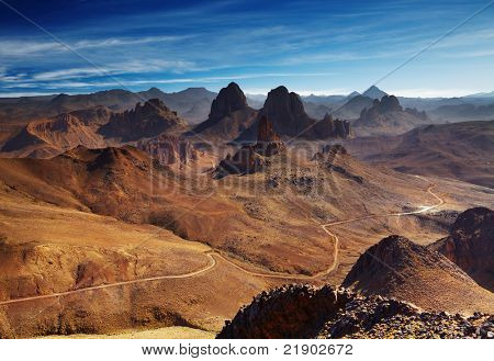 Sahara ørkenen, Hoggar bjerge, Algeriet, udsigten fra Assekrem pass