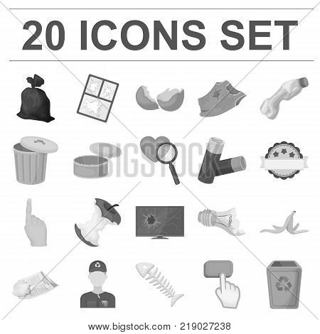 Garbage and waste monochrome icons in set collection for design. Cleaning garbage vector symbol stock  illustration.