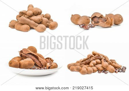 Collection of Tamarindus indica isolated on a white background with clipping path