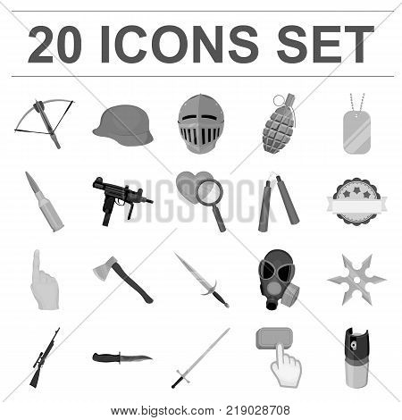 Types of weapons monochrome icons in set collection for design.Firearms and bladed weapons vector symbol stock  illustration.