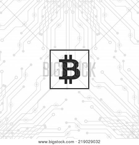 Abstract Bitcoin Crypto Currency Blockchain Technology On Global World Map. Vector Illustration.