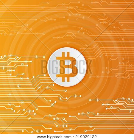 Abstract Bitcoin Crypto Currency Blockchain Technology On Global World Map. Vector Illustration.