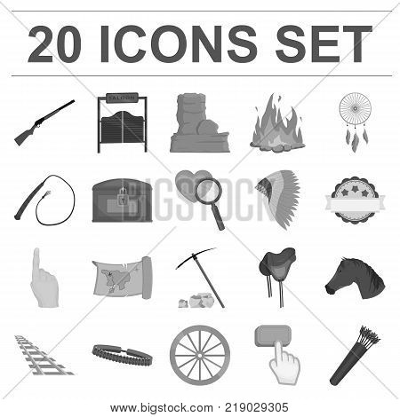 Attributes of the wild west monochrome icons in set collection for design.Texas and America vector symbol stock  illustration.