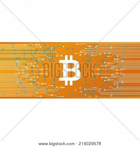 Abstract Bitcoin Crypto Currency Blockchain Technology On Global World Map. Vector Illustration.