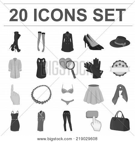 Women's Clothing monochrome icons in set collection for design.Clothing Varieties and Accessories vector symbol stock  illustration.