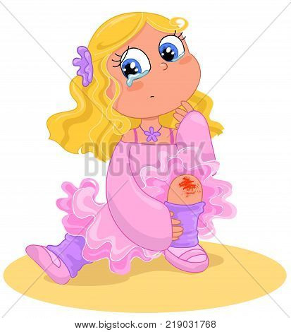 Cartoon blonde dancer who falls and bleeds vector illustration