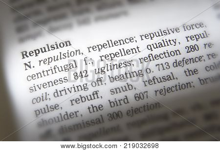 Cleckheaton, West Yorkshire, Uk: Thesauras Page Showing Definition Of Word Repulsion, 30th March 200