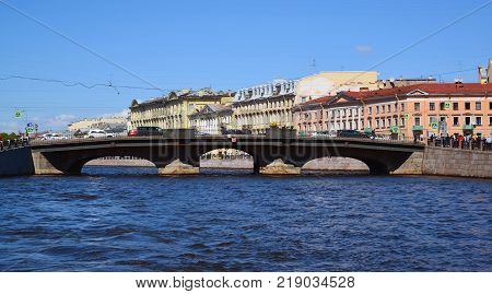 St. Petersburg, Russia - June 04.2017 Belinsky Bridge on the Fontanka River