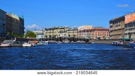 St. Petersburg, Russia - June 04.2017 Belinsky Bridge on the Fontanka River