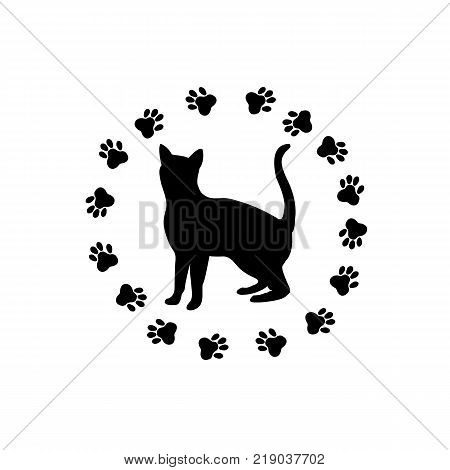 Icon of a black cat traces of a cat's paws
