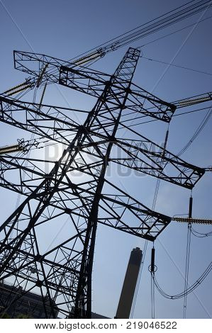 Electricity Pylons At Drax Power Station Yorkshire England
