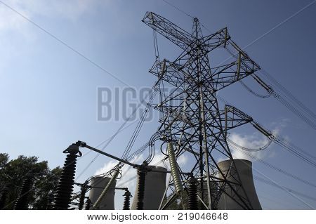 Electricity Pylons At Drax Power Station Yorkshire England
