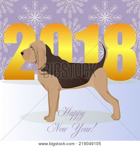 Happy new year card with bloodhound vector